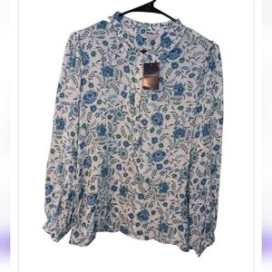 Lucky Brand Blue and Green Floral Blouse New Sz L